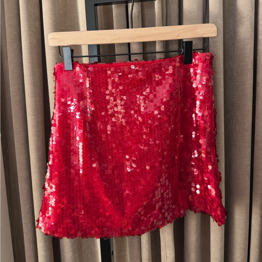 red sequin skirt